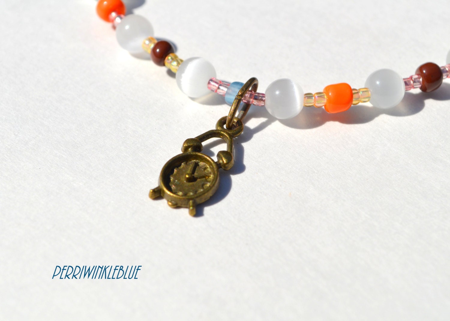 Summertime, Bracelet and Earrings set, Colorful Glass Beads and Bronze Clock