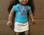 18 inch doll (modeled by American Girl) A Star is Born shirt and white jean skirt