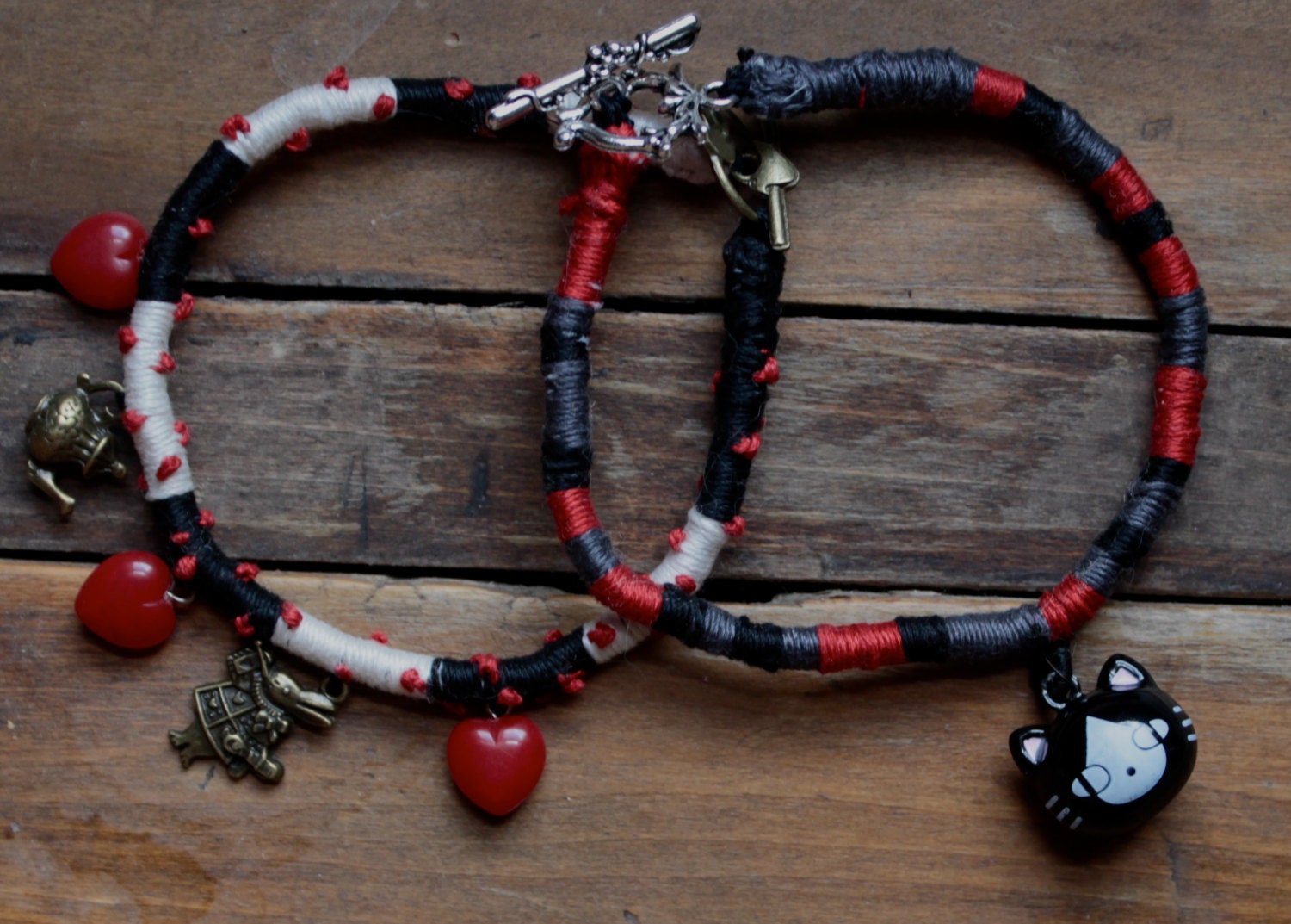 ALICE IN WONDERLAND Cheshire Cat/Tea Party Handmade Organic Cotton Bracelets