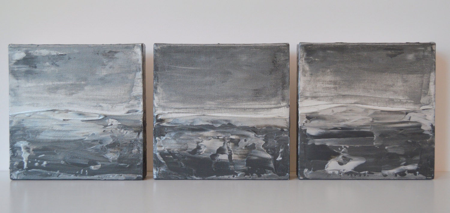Stormy Sea Art Black Greys Silvers Textured 8x24 Multi Panel by MyImaginationIsYours