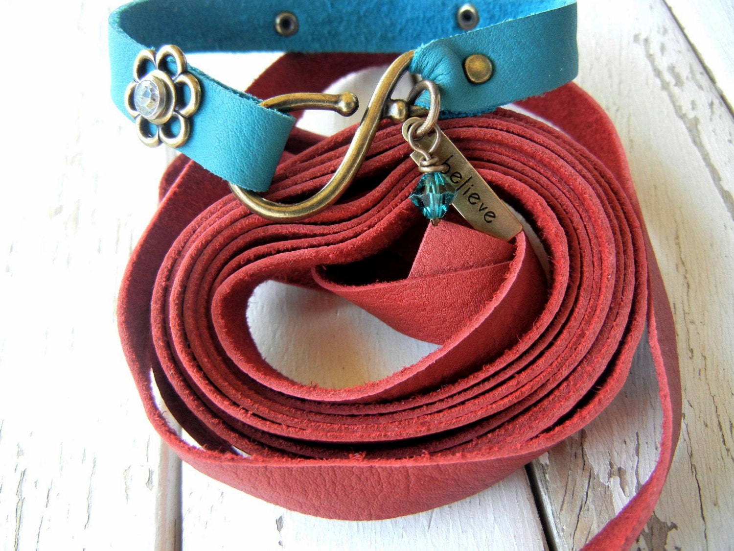 Leather - 10mm (3/8") Flat Deertan Leather Strip in RED - 2 Yards - Jewelry Making Supply