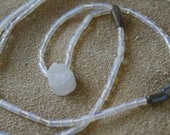 Necklace handmade jewelry opalite white grey stone beads druzy quartz  long pure organic healing summer