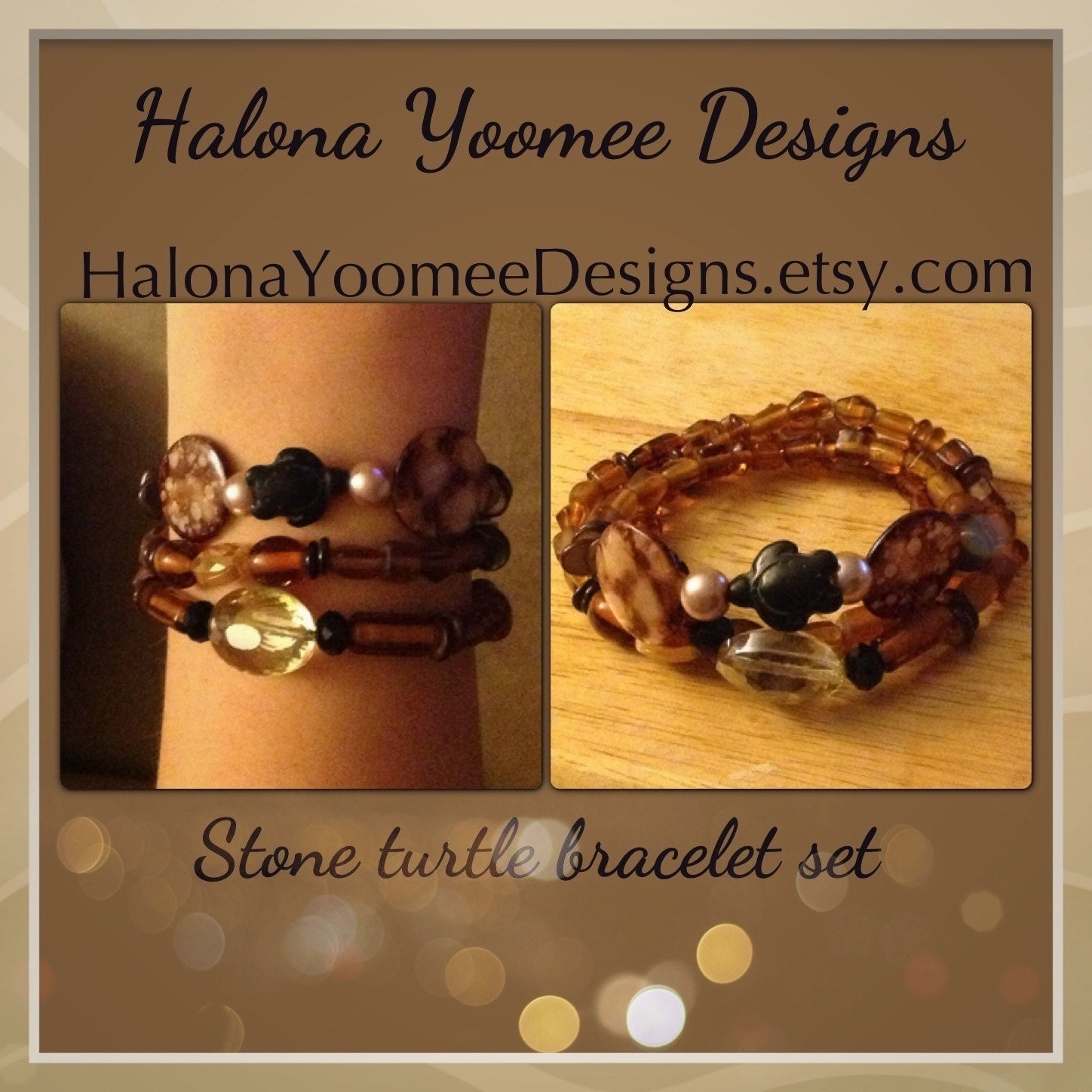 Black turtle stone brown bracelet set