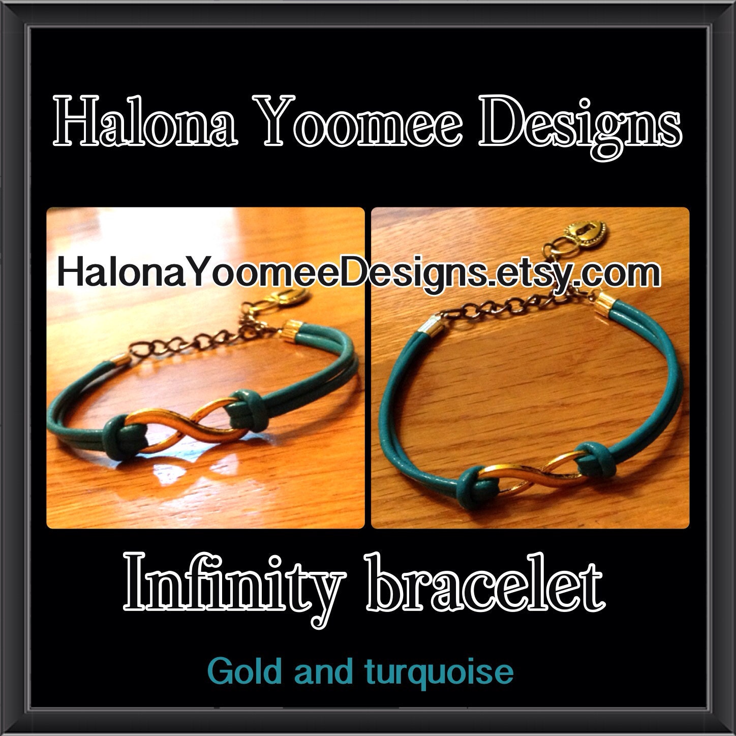 Gold and turquoise INFINITY bracelet