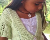 Jasmine, knit cardigan / shrug/ cropped sweater, pattern pdf, cotton yarn, lace openwork, spring green