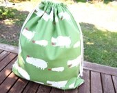 Large Drawstring Bag / Library Bag - Hippos (Green)