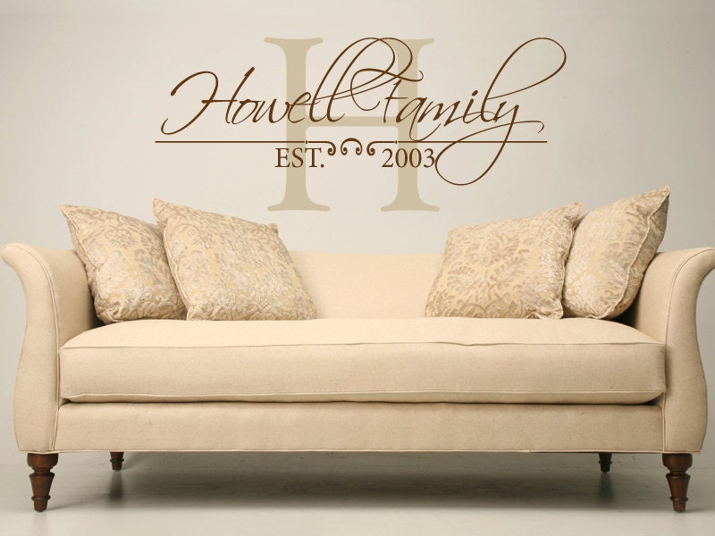 Family name and year established monogram vinyl wall decal