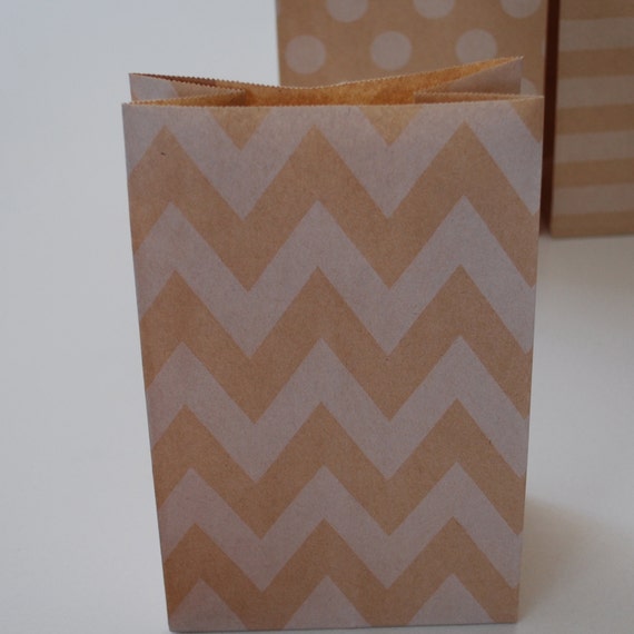 Kraft Bags White  lolly paper Paper  Chevrons  with bags 12 kraft   Party Bag  Bottom / Flat