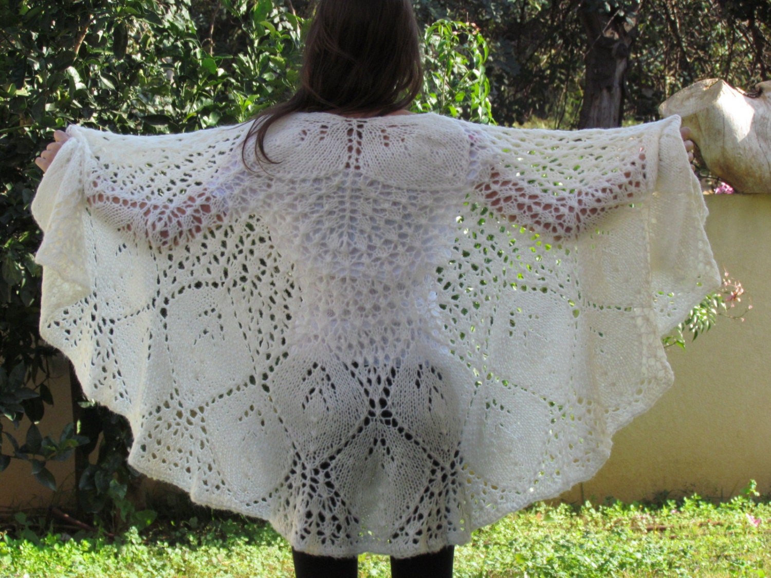 Scarf Wedding hand knitted white shawl