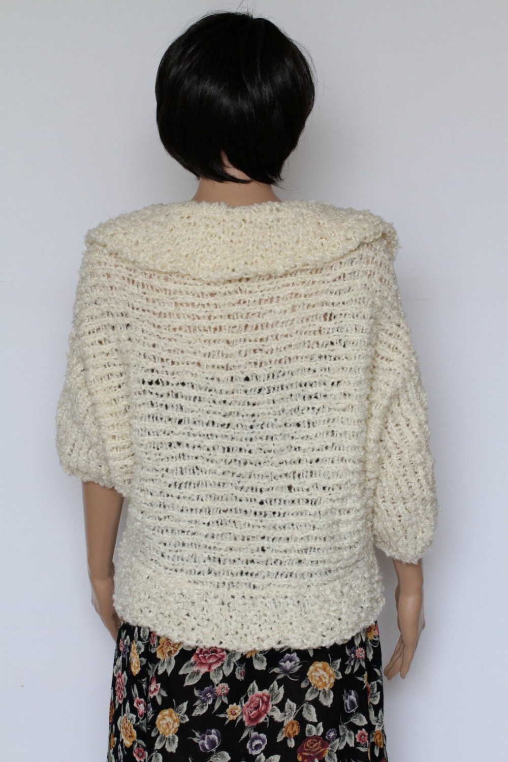 White Cream Bolero Sweater, Hand Knit white Shrug, Womens Knit Cardigan