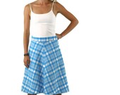ON SALE Vintage Skirt  in Sky Blue and White Plaid 1970s