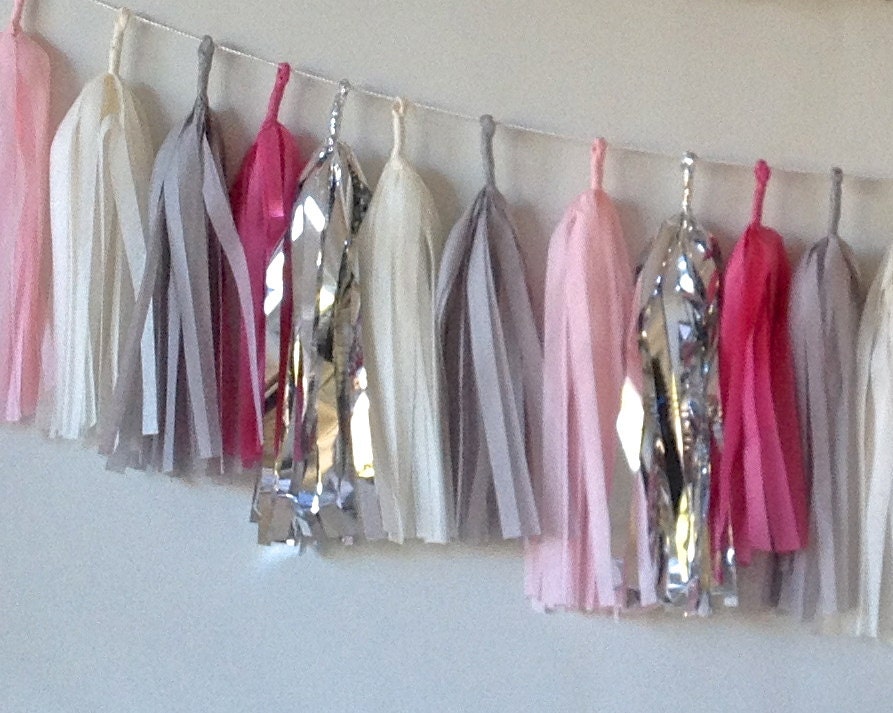 Vintage Inspired Pink 27 Sparkle & Shine Tissue Tassel Garland
