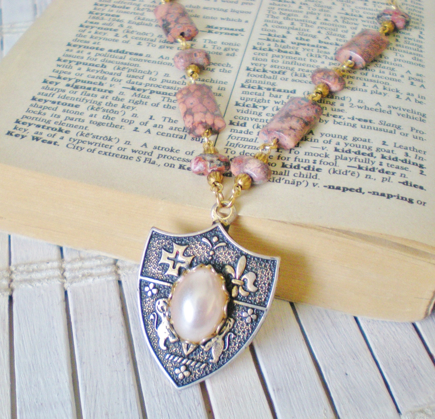 Heraldic Shield Necklace / Jasper Beads