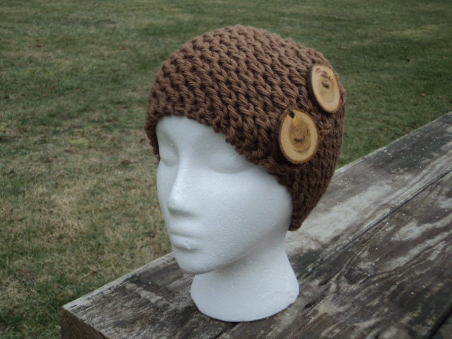 Womens Knitted Headband, Ear Warmer, Wooden buttons