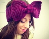 Womens Big Bow Knitted Headband, ear warmer