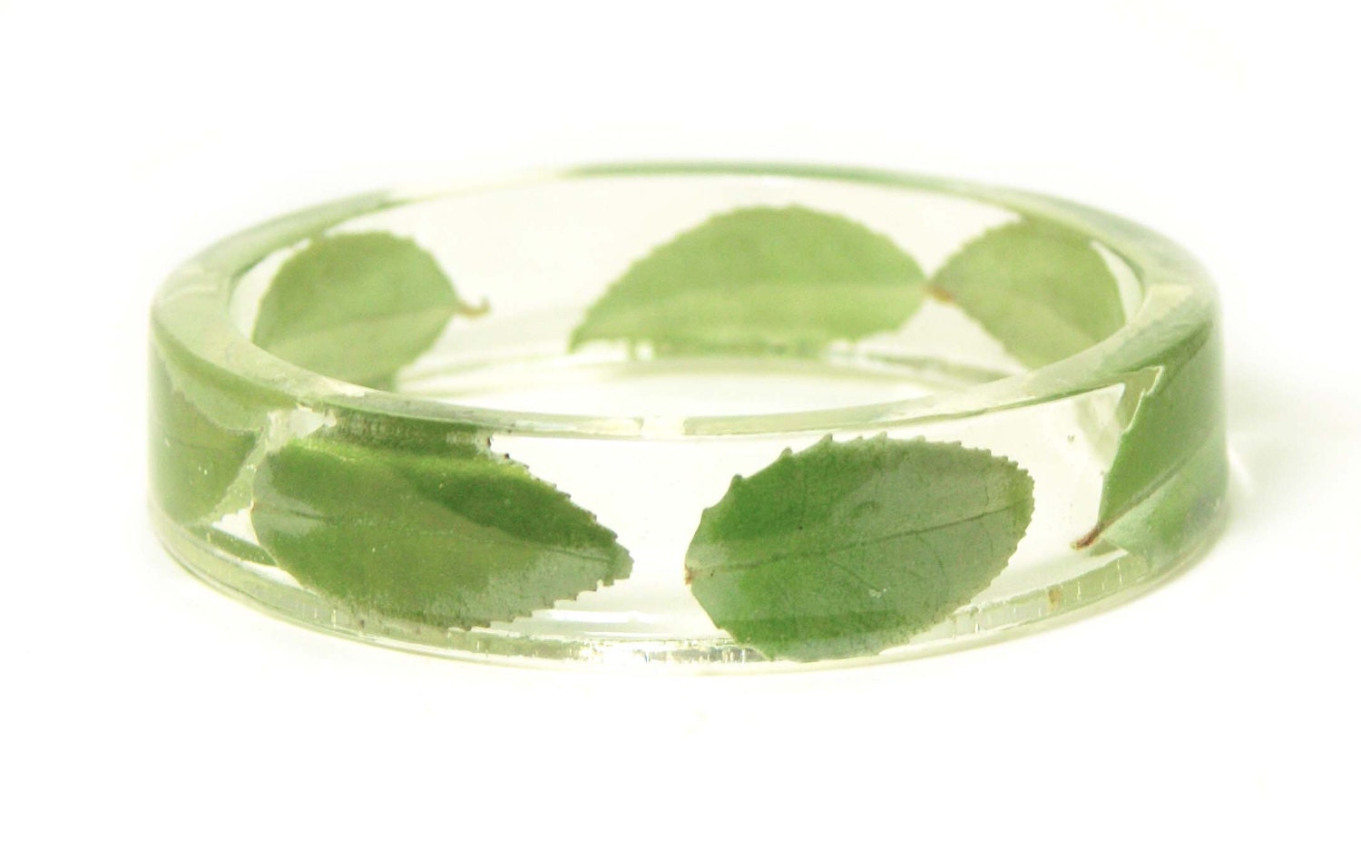 Resin Bangle- Flower Jewelry-Flower Bracelet-Resin Jewelry- Green Bracelet- Green Leaf- Green Jewelry- Resin Bangle