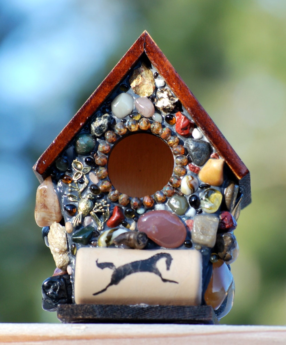 Recycled Wine Cork and Stone Birdhouse