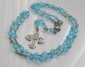 5DR1: Blue Rosary with 5 Way Cross and Glass  Beads Religious Jewelry