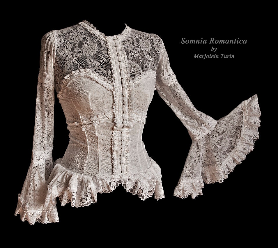 Blouse Lausanne, victorian wedding,  XS, white lace, Somnia Romantica by Marjolein Turin