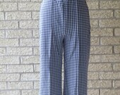 SALE Stretchy Pants, Gingham Pants, Navy Pink Polyester Pants, 1970s