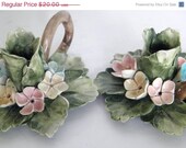 SALE Vintage Capodmonte Candle Holders, Small Candle Holders, Porcelain Roses, Pastel Shabby Chic