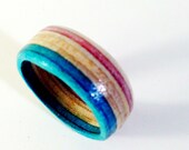 Recycled Skateboard Wood Ring Blue, Natural & Wine size 9.25