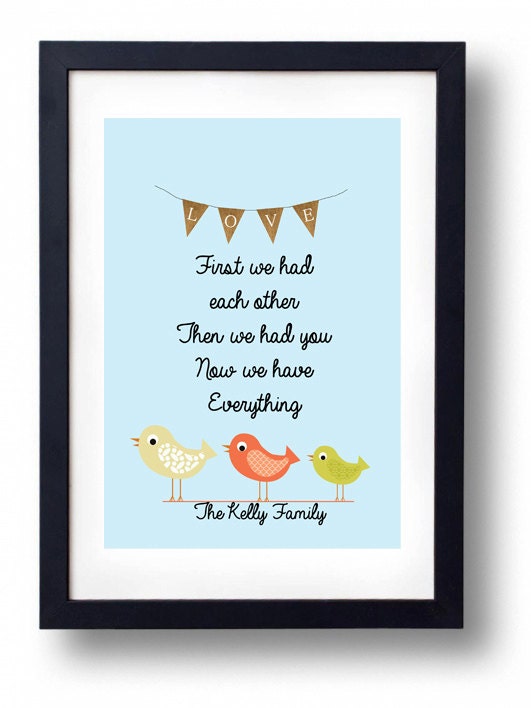 Personalized Housewarming Gift Burlap Banner-New Mom Gift-First We Had Each other- Quote Art- Bird Art