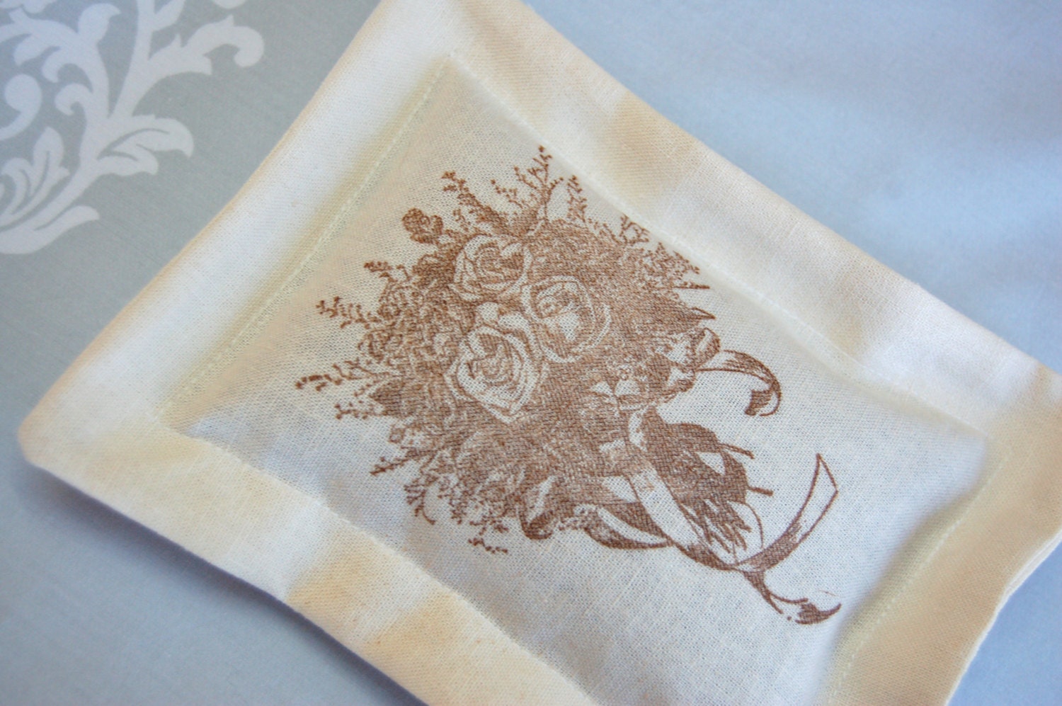 Lavender Sachet, Large Floral/ Bridal Bouquet on Ivory Linen (Gifts under 10 dollars) -Fresh Dried Lavender/ Mother's Day Gifts