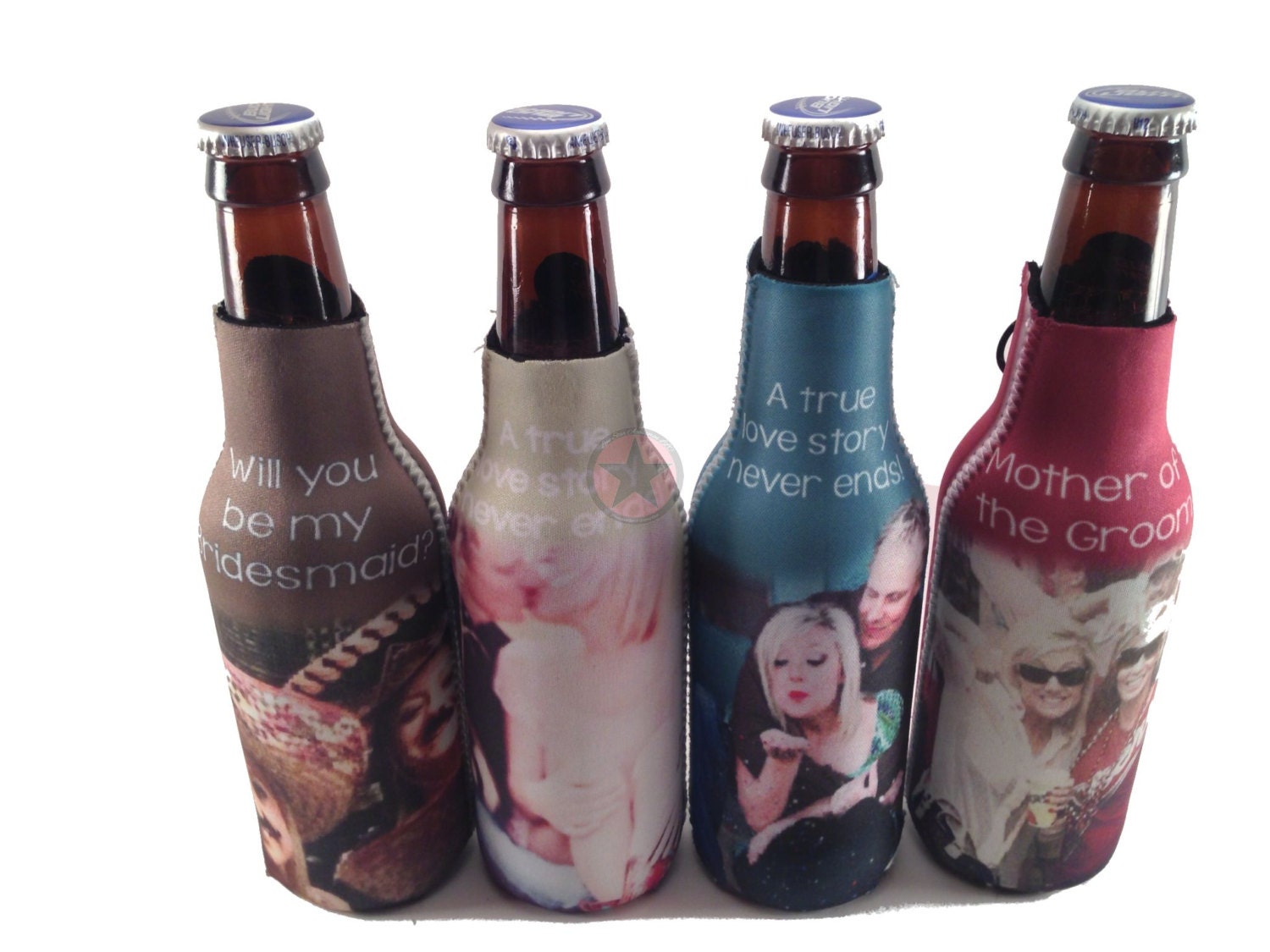 PERSONALIZED BRIDESMAID GIFTS-Wedding Favors-Wedding Gifts- Beer Can or Bottle Koozies- Great Gifts for the Wedding Party