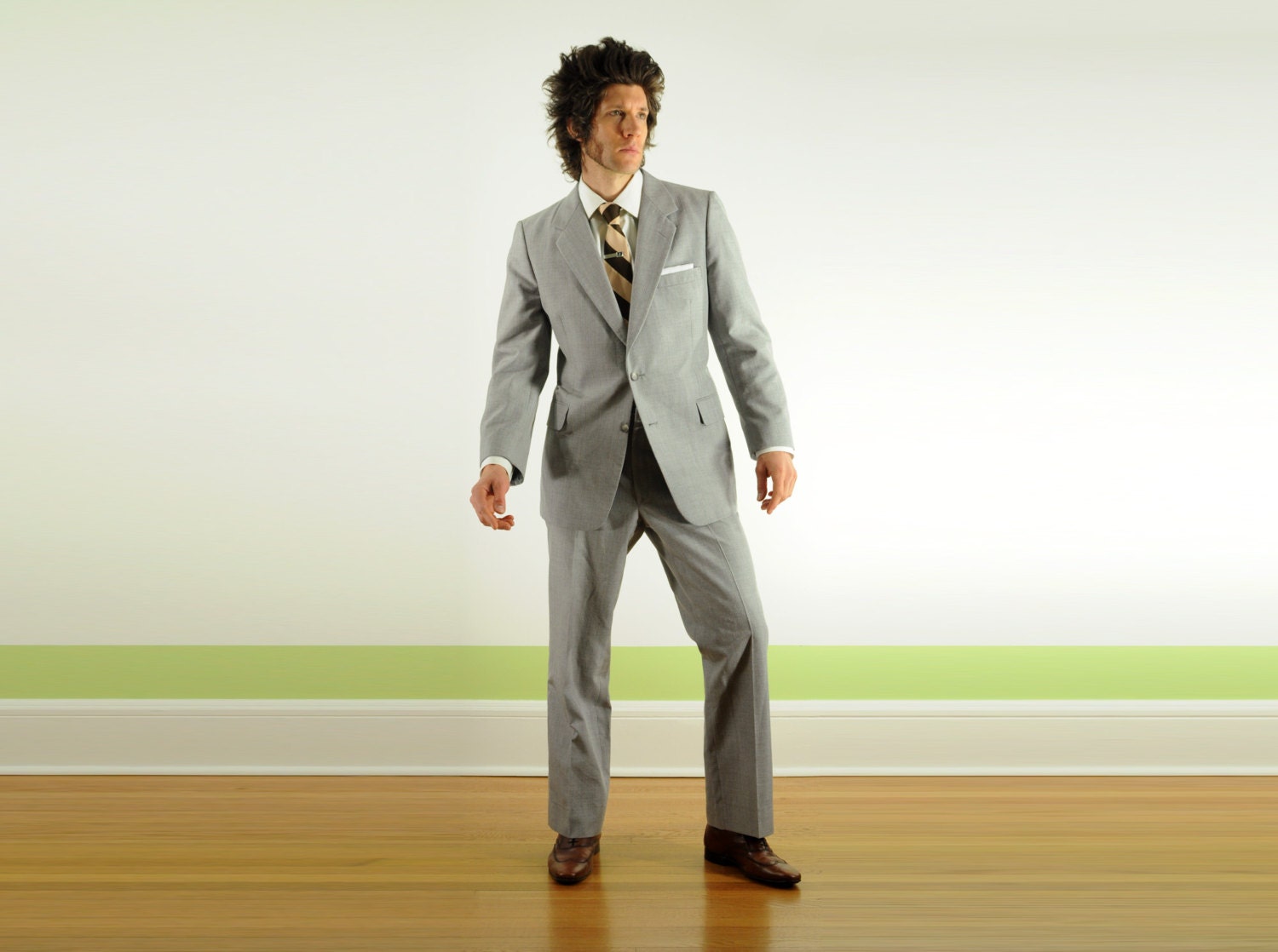 vintage mens plaid suit silver gray light grey 40R 36W