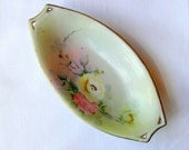 Antique Nippon Dish Hand Painted Floral Green Pink Yellow Flowers 1920's