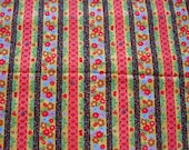 Fabric 2 Yards Red Blue Tan Flower Stripe Bumblebee Calico on Yellow Blank Quilting