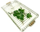 Set of 3 Painted Ivy Vintage Anchor Hocking Snack Plates Boopie Clear Glass
