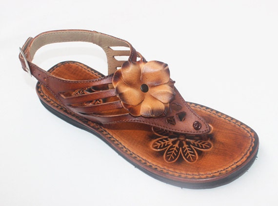 Leather Woman Sandals With Flower