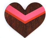 Hand painted wood heart brooch pin - Valentines Day