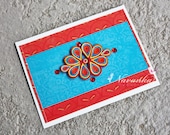 Handmade Greeting Card with Red and Blue Paper Quilling Motif for all occasions