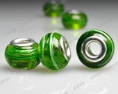 5pcs Lampwork Glass Large Hole Beads Green 14x14mm LB0098