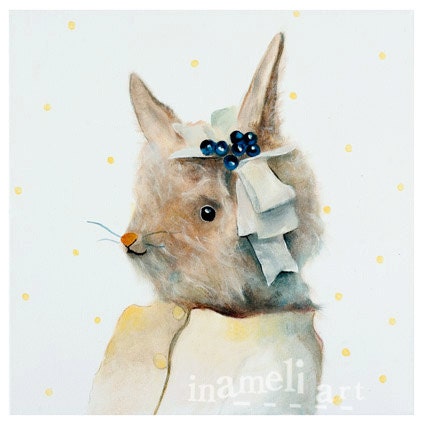 BUNNY 10x10 print - Kid's Wall Art - Nursery decor- Playroom Decor - Nursery wall art - Whimsical animal portrait by inameliart