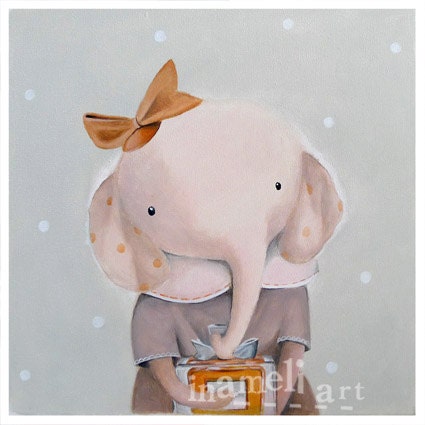 Children's wall art print, elephant illustration, girl's room decor, nursery animal decor by inameliart