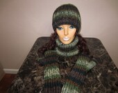 Knit Beanie Hat Camo Set Unisex Women Men Beanie Hat Neckwarmer Fingerless Mittens Forest Hunters Gift for Him Spring Accessories