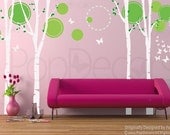 On Sale Trees Wall Decal Nursery Wall Decors Baby Decals- Nice four big birch trees with flying butterflies -Designed by Pop Decors