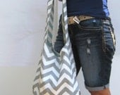 Handbag Over the Shoulder Purse. Gray Chevron Bag. Reversible Hobo Purse. Mix n Match Pantone Colors Chevron and Solids.