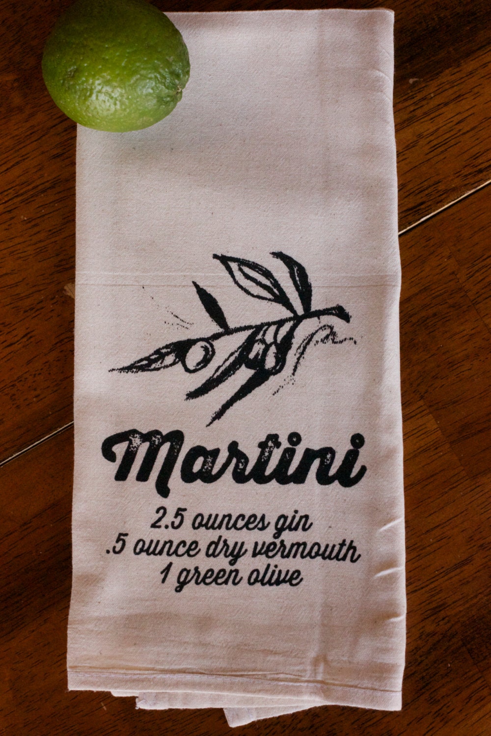 Tea Towel - Hand Printed Organic Flour Sack - Martini