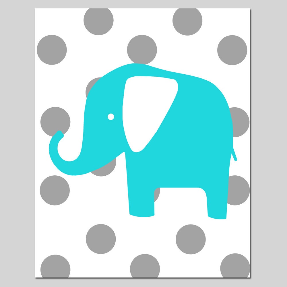 SALE - Polka Dot Elephant - 11x14 Print - Modern Nursery Decor - Aqua, Gray, White
