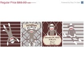 SALE Sock Monkey Nursery Art for boy, Set of Four  8x10 prints, matches Pottery Barn Kids Sock Monkey Bedding