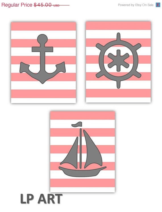 SALE Art for Girls, Nautical Room Decor, Wall Art, Set of three- 8x10 prints, Cute with Striped or Nautical themes or toddler room