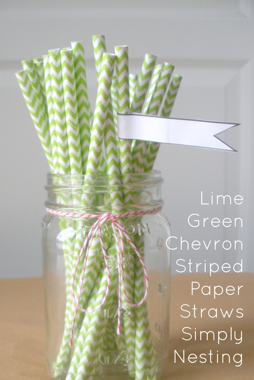 25 Lime Green Straws, Chevron Striped Paper Straws, Party Straws, Wedding Straws