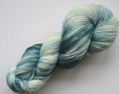 Dark Blue, Light Blue, and White Lace Weight Merino Bamboo Hand-dyed Yarn, 875 yds., 'Morning Drizzle'
