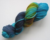 Hand-dyed Turquoise, Dark Grey, and Ocre, Aran Weight 100% British BFL Wool Yarn, 'Cosmic Rainbow,' 183 yards