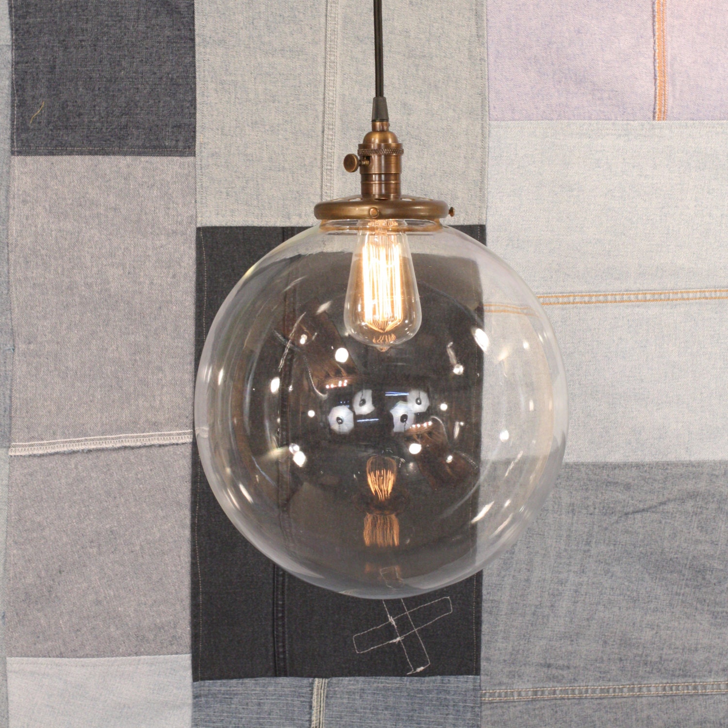 Chandelier Lighting with 12" Glass Globe Shade and Exposed Socket